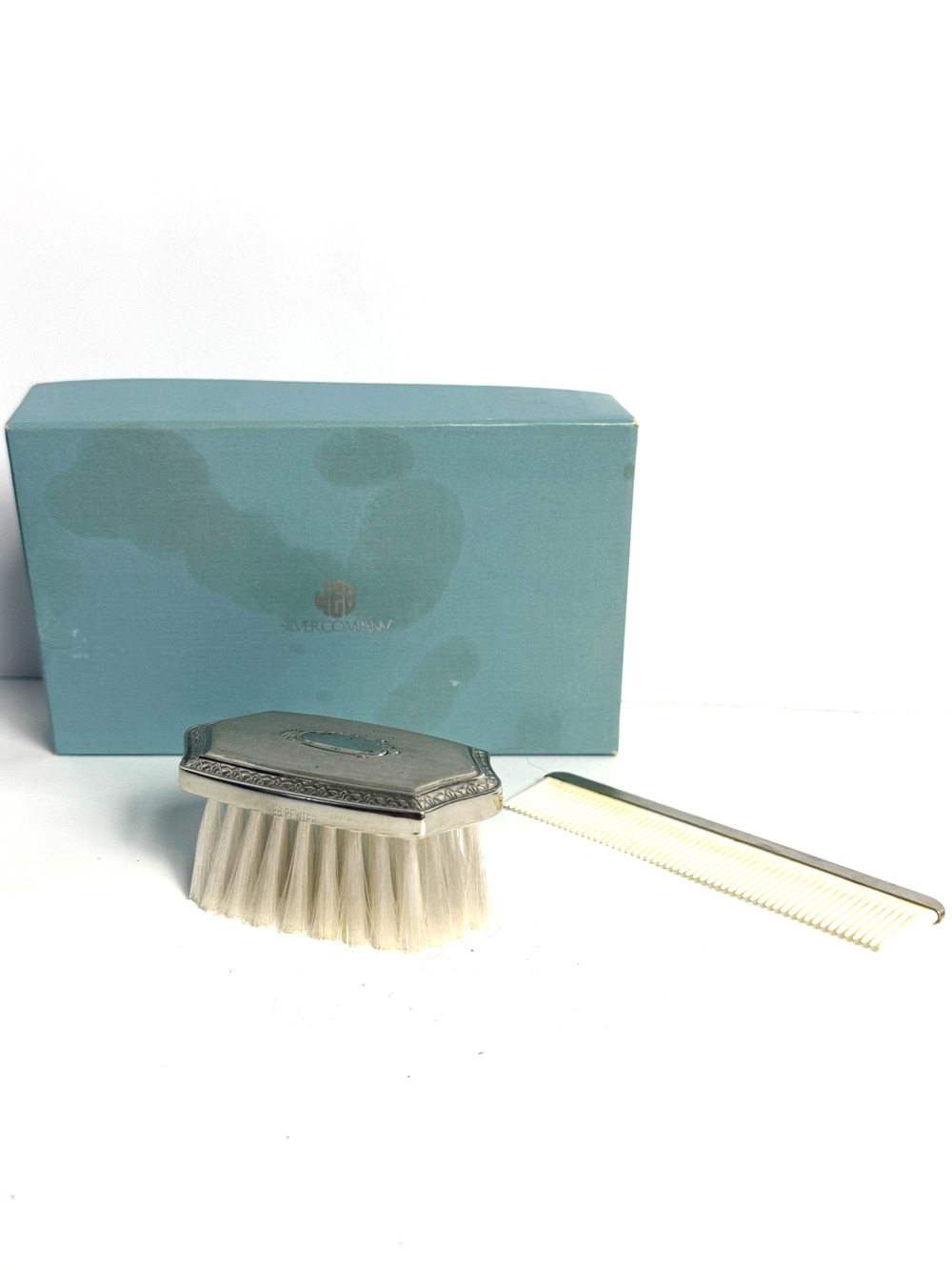 Vintage Web Pewter baby hair set with box comb and brush included